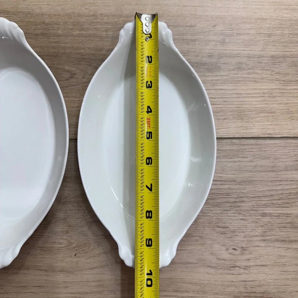 Pillivuyt France White Porcelain Au Gratin Oval Eared Bakers‎ 12 oz Set 2